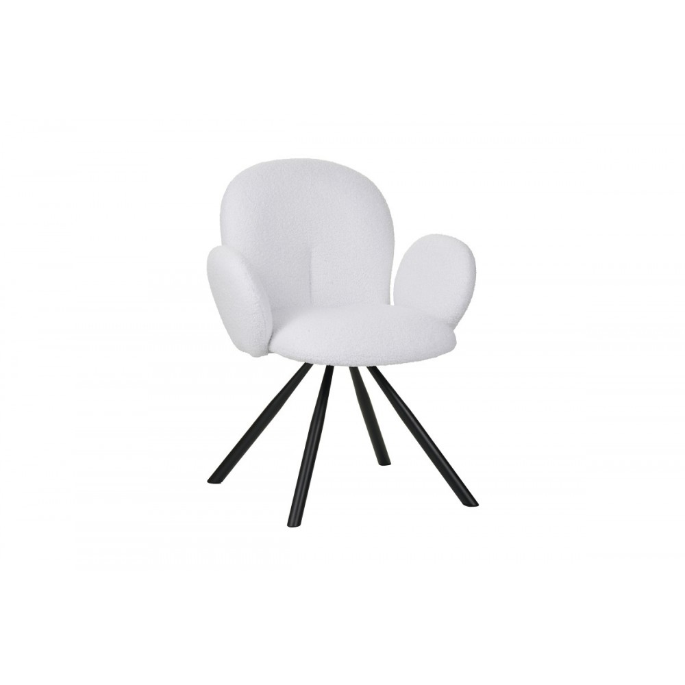 Πολυθρόνα "GARZELE" από μπουκλέ ύφασμα/μέταλλο σε λευκό/μαύρο χρώμα 68x66x82.5