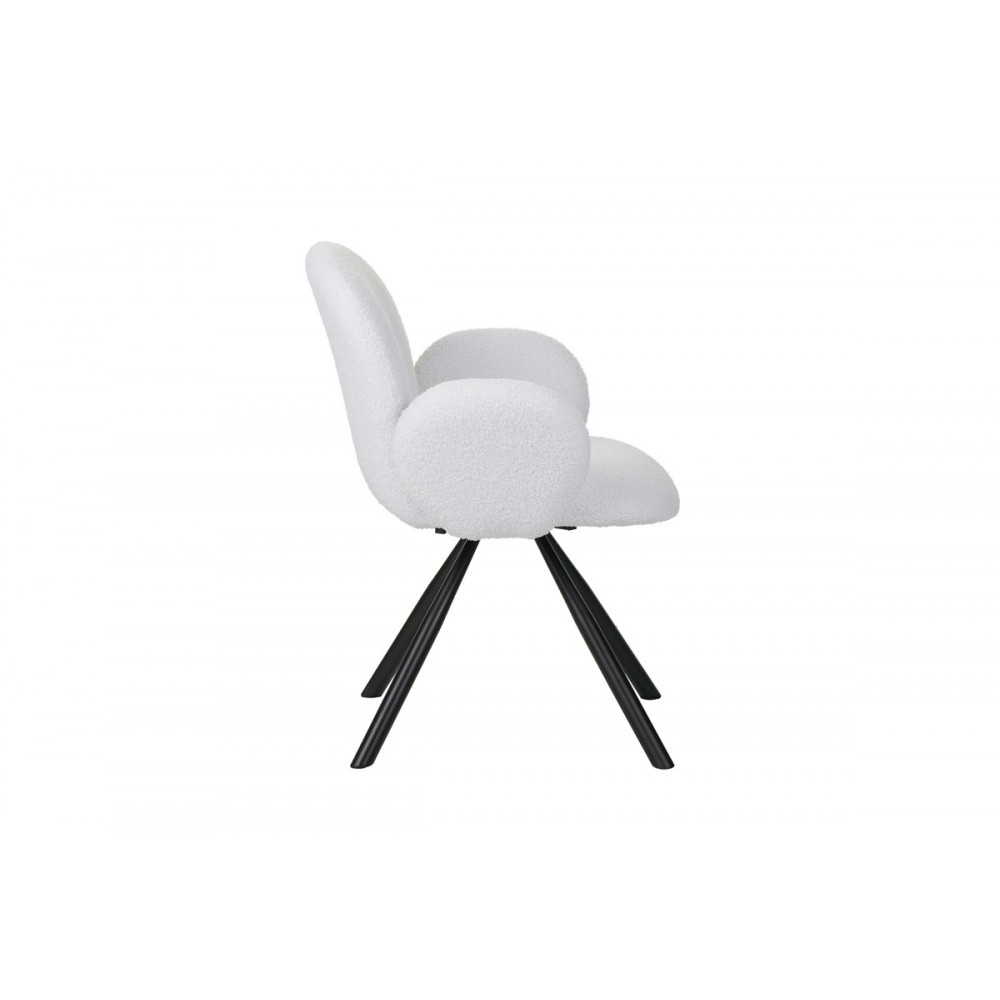 Πολυθρόνα "GARZELE" από μπουκλέ ύφασμα/μέταλλο σε λευκό/μαύρο χρώμα 68x66x82.5