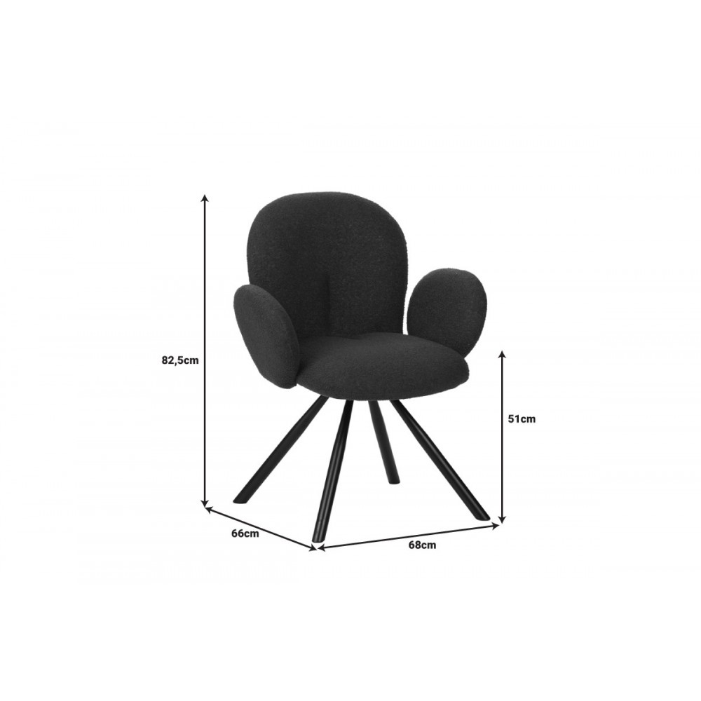 Πολυθρόνα "GARZELE" από μπουκλέ ύφασμα/μέταλλο σε λευκό/μαύρο χρώμα 68x66x82.5