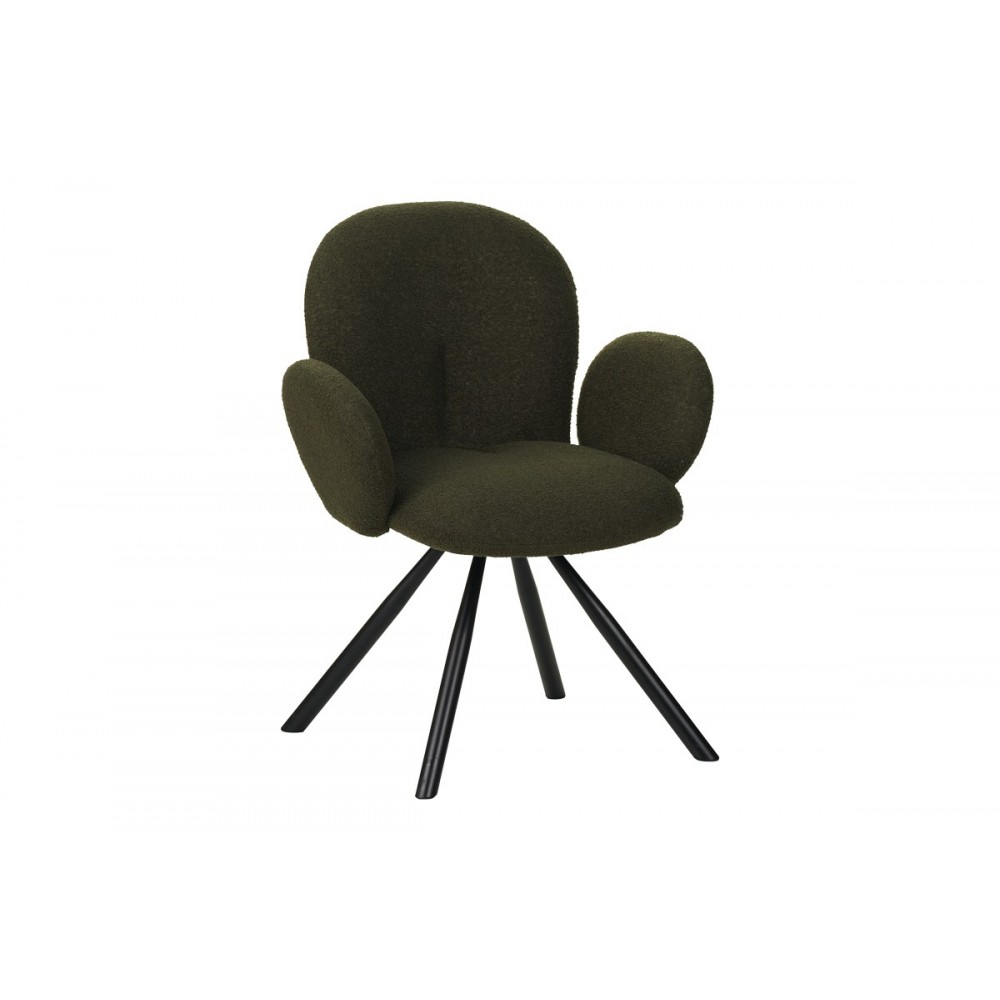 Πολυθρόνα "GARZELE" από μπουκλέ ύφασμα/μέταλλο σε πράσινο/μαύρο χρώμα 68x66x82.5