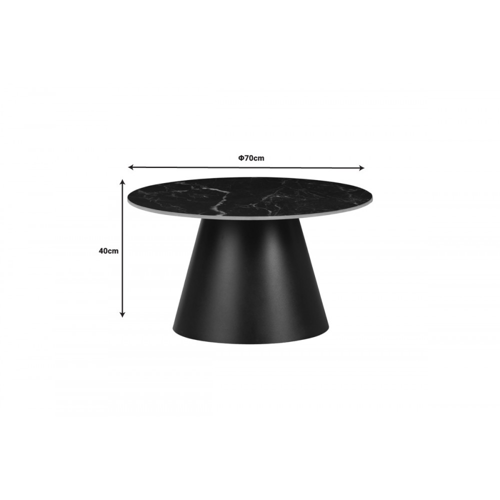 Βοηθητικό τραπέζι "FABRIN" από sintered stone/μέταλλο σε μαύρο χρώμα μαρμάρου Φ70x40