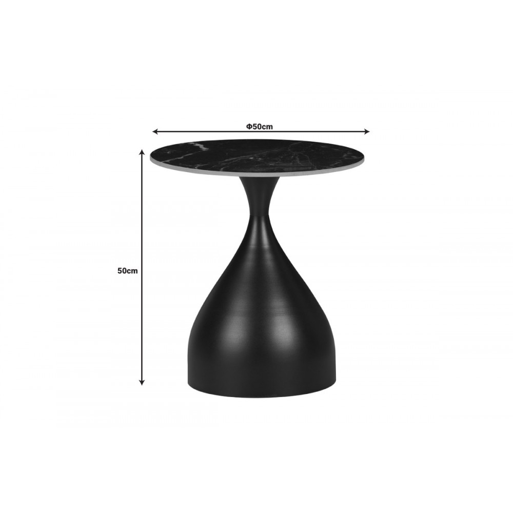 Βοηθητικά τραπέζια "KIRKENE" από sintered stone/μέταλλο σε μαύρο χρώμα μαρμάρου Φ70x40