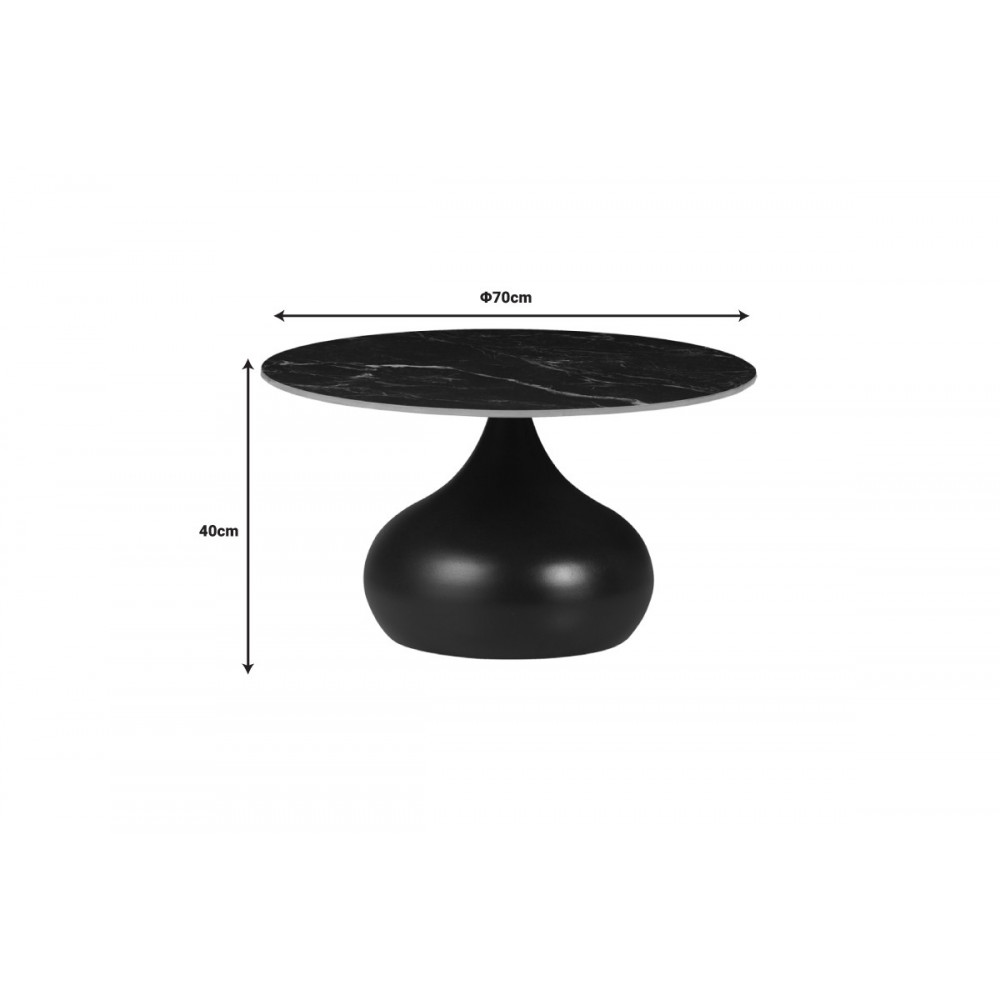 Βοηθητικά τραπέζια "KIRKENE" από sintered stone/μέταλλο σε μαύρο χρώμα μαρμάρου Φ70x40