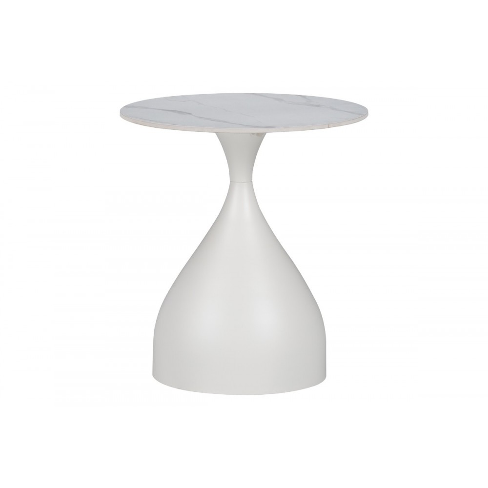 Βοηθητικά τραπέζια "KIRKENE" από sintered stone/μέταλλο σε λευκό χρώμα μαρμάρου Φ70x40