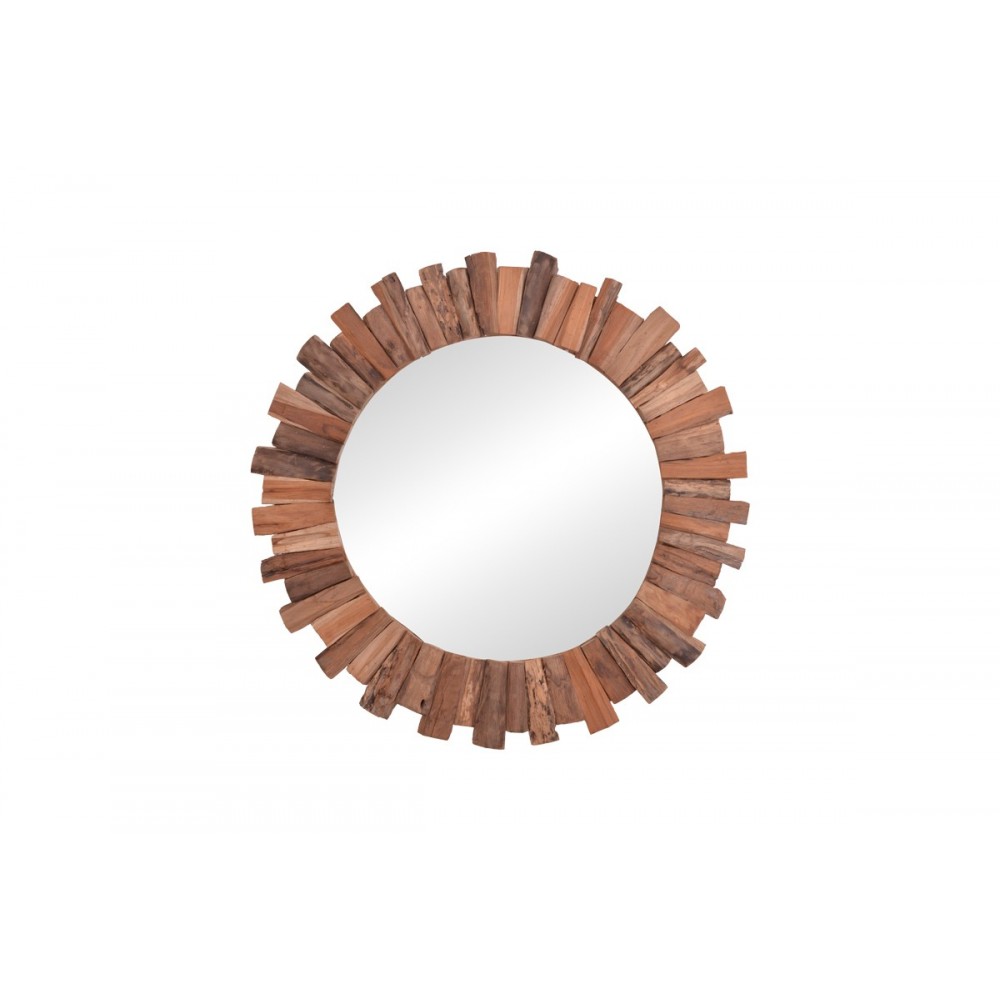 Καθρέπτης "ROUNDER" από ξύλο σε φυσικό χρώμα Φ80x4