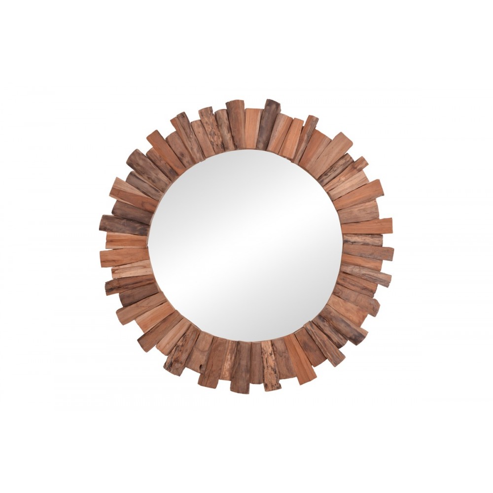 Καθρέπτης "ROUNDER" από ξύλο σε φυσικό χρώμα Φ100x5