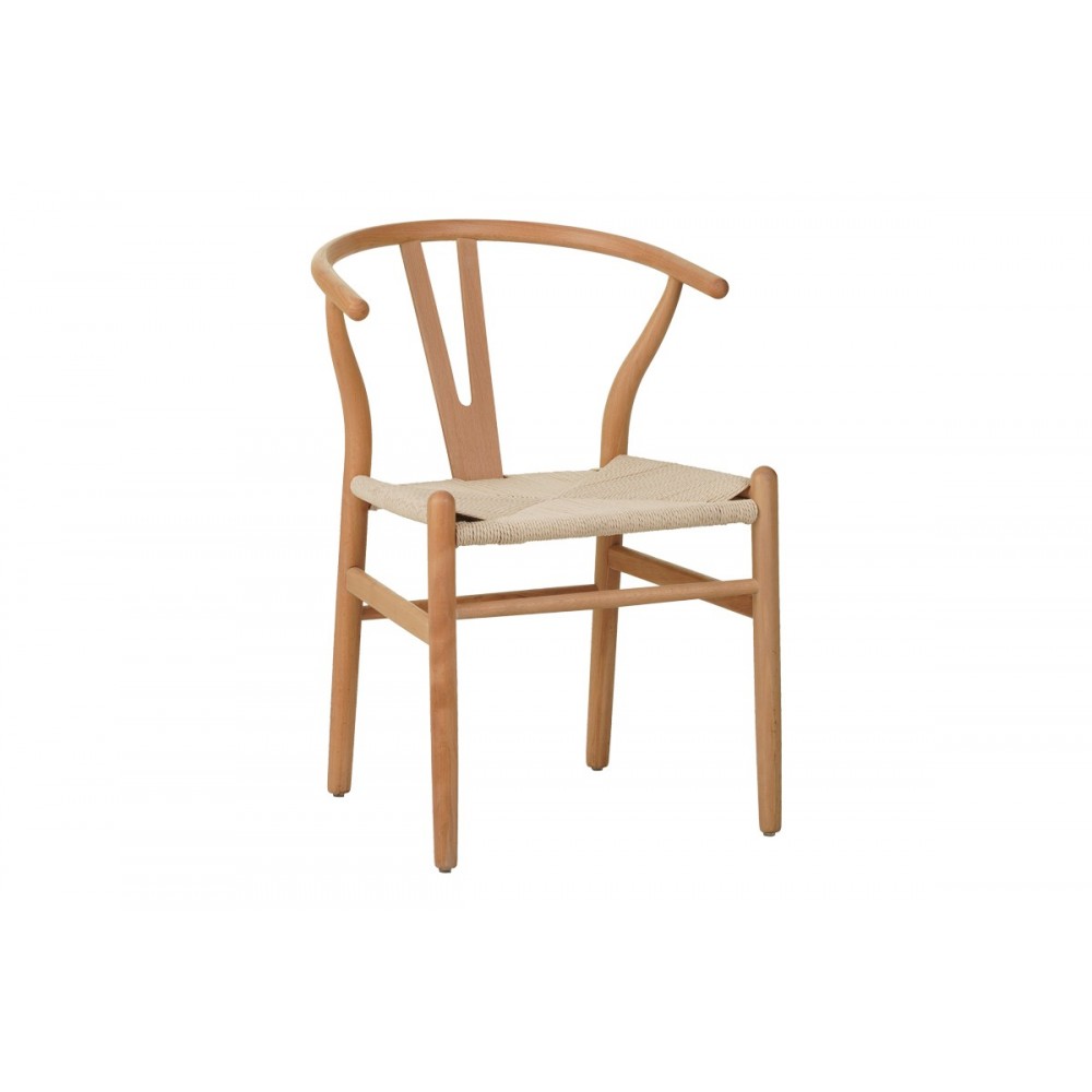 Καρέκλα "WISHBONE" από rubberwood/σχοινί σε χρώμα φυσικό 60x51x80