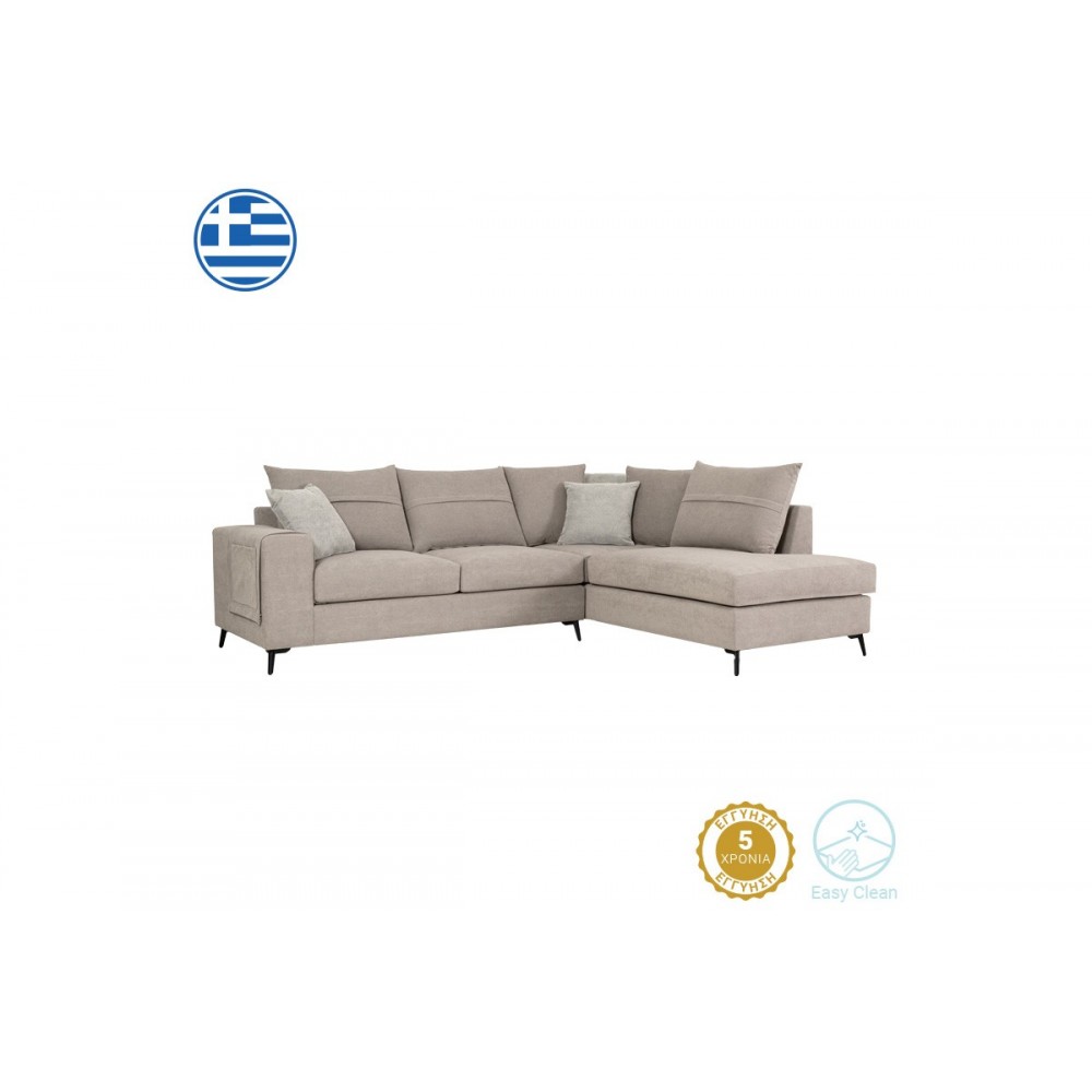 Γωνιακός καναπές "MONTANA" αριστερή γωνία από ύφασμα σε γκρι/μπεζ χρώμα 275x215x93