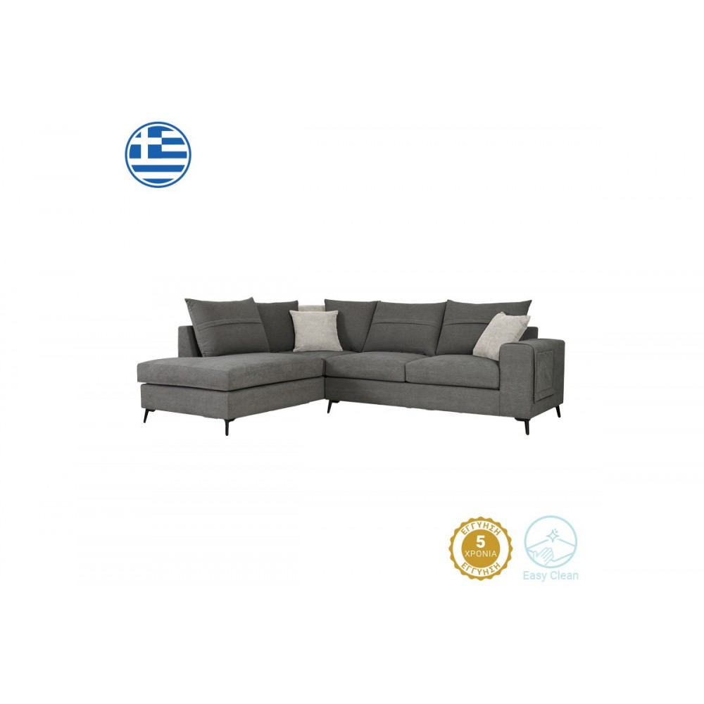 Γωνιακός καναπές "MONTANA" δεξιά γωνία από ύφασμα σε ανθρακί χρώμα 275x215x93