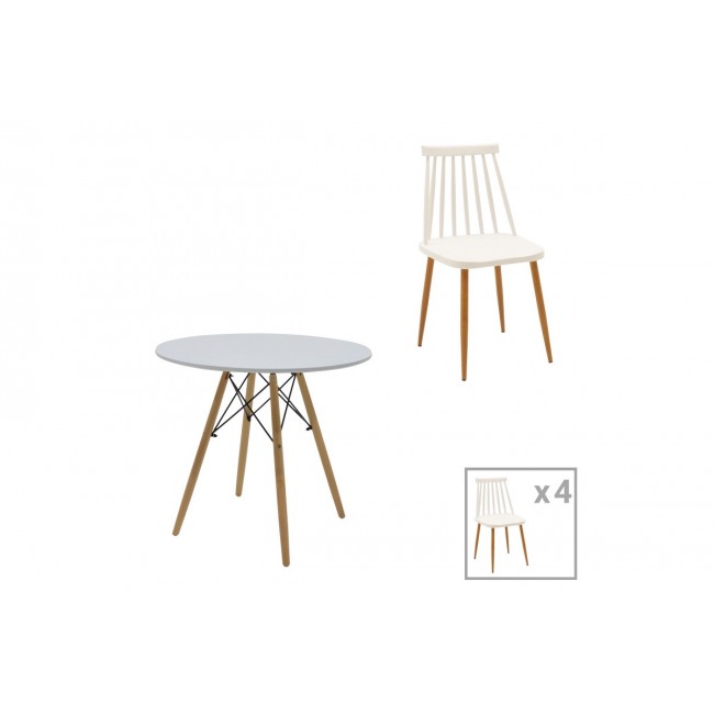 Τραπεζαρία 5τμχ "AURORA-JULITA" από pp/mdf σε λευκό/φυσικό χρώμα Φ80x73