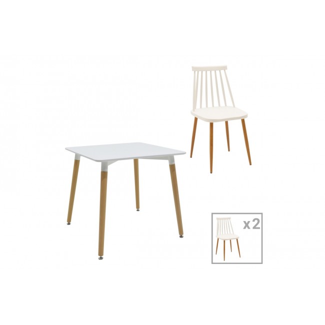 Τραπεζαρία 3τμχ "AURORA-NATALI" pp/mdf σε λευκό/φυσικό χρώμα 80x80x76