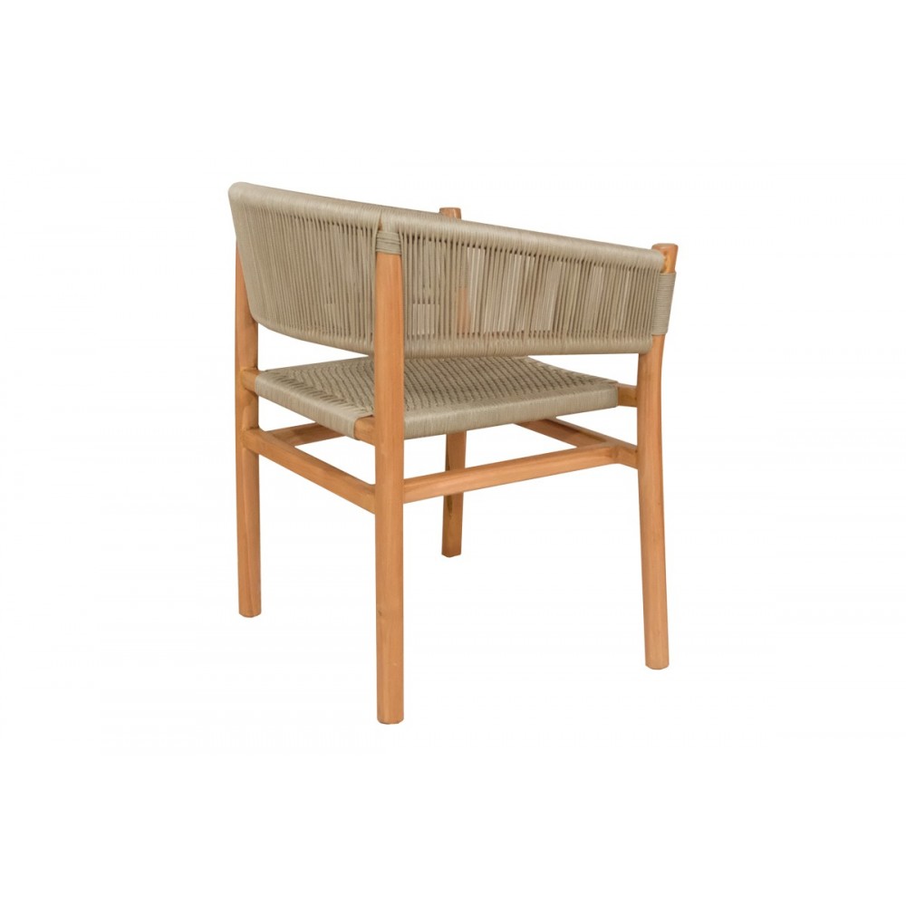 Πολυθρόνα "KAJONE" από ξύλο/σχοινί σε φυσικό/κρεμ χρώμα 62x55x75