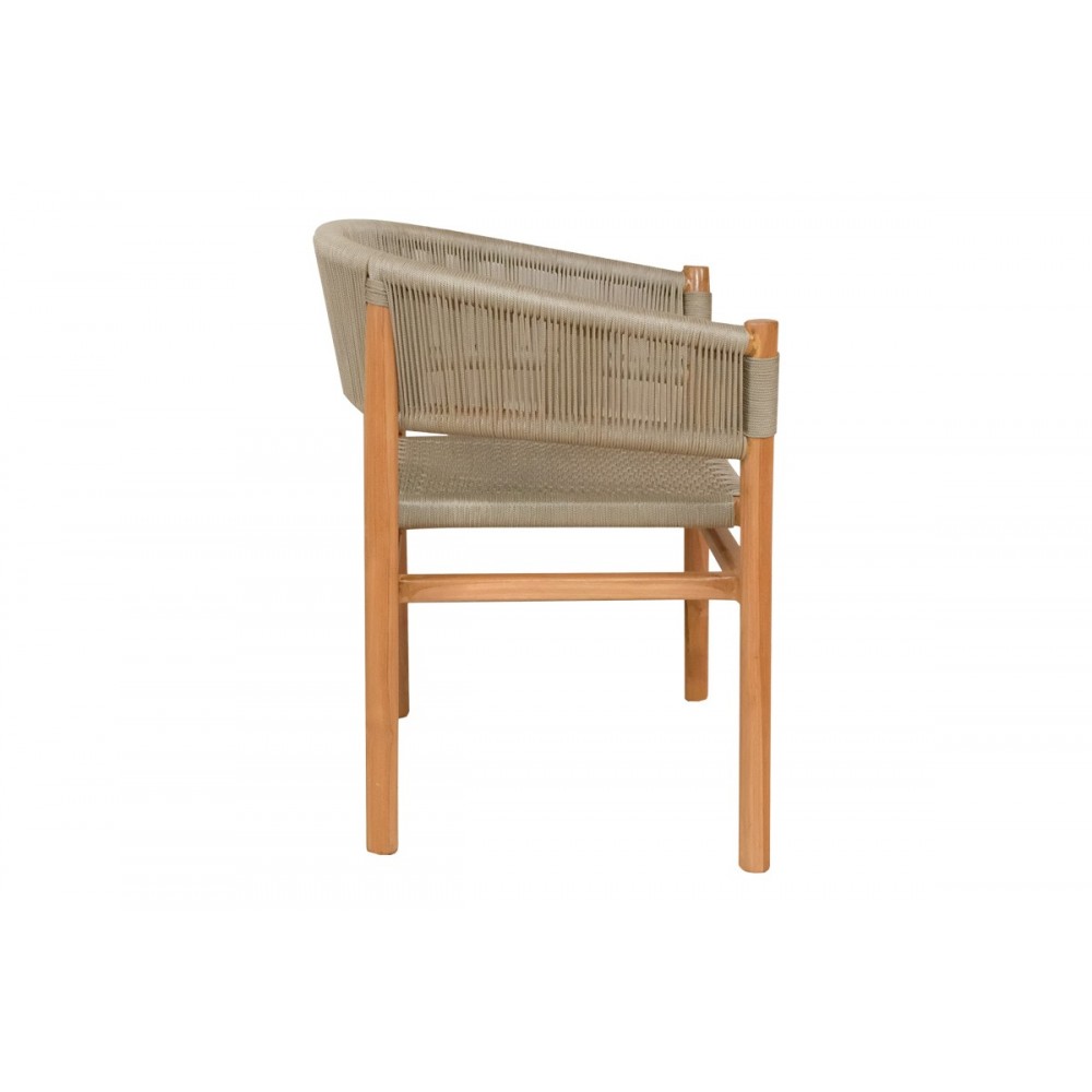 Πολυθρόνα "KAJONE" από ξύλο/σχοινί σε φυσικό/κρεμ χρώμα 62x55x75