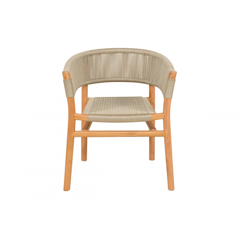 Πολυθρόνα "KAJONE" από ξύλο/σχοινί σε φυσικό/κρεμ χρώμα 62x55x75