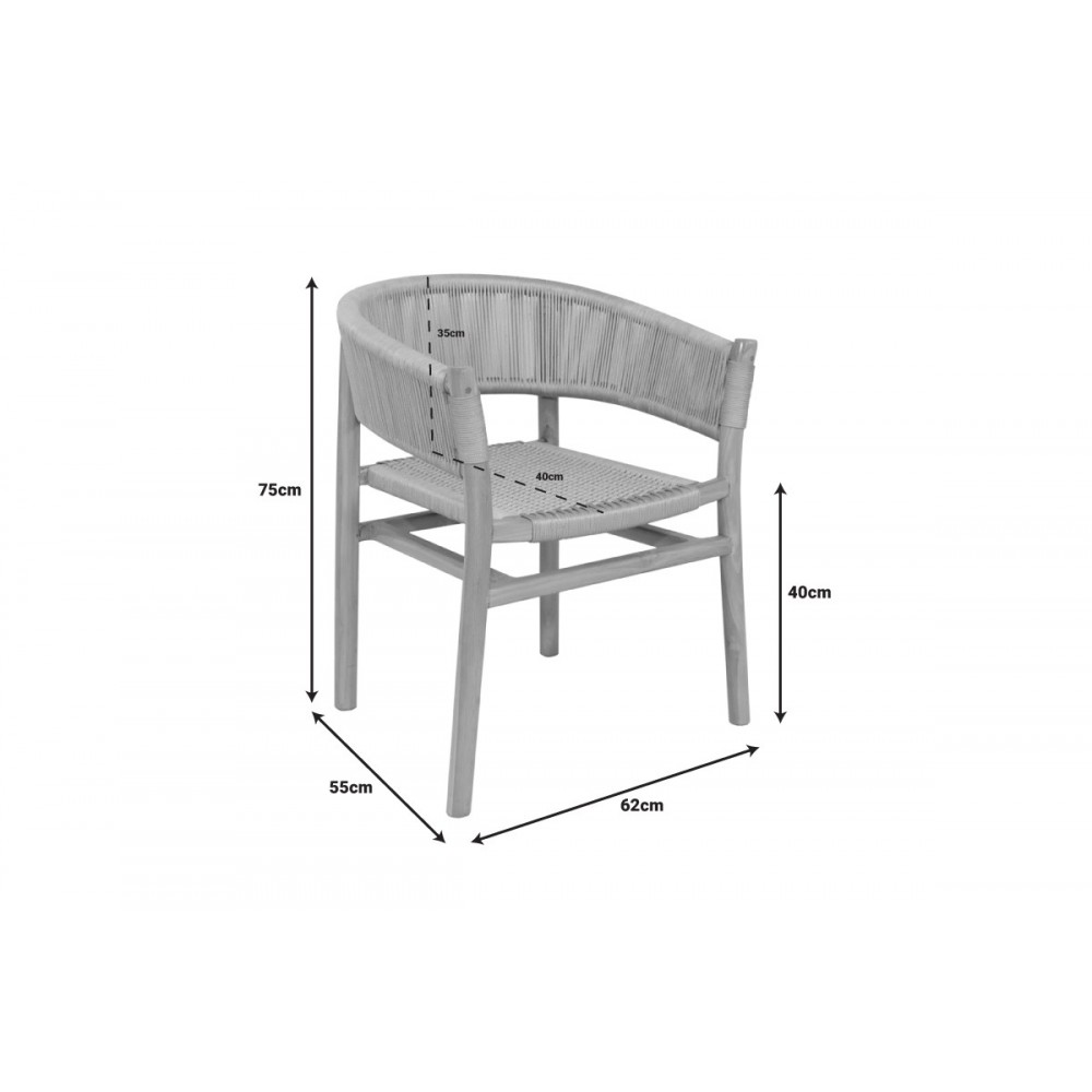 Πολυθρόνα "KAJONE" από ξύλο/σχοινί σε φυσικό/κρεμ χρώμα 62x55x75