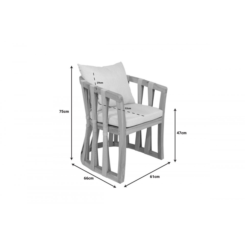 Πολυθρόνα "MORANI" από ξύλο/σχοινί σε φυσικό χρώμα 61x66x75