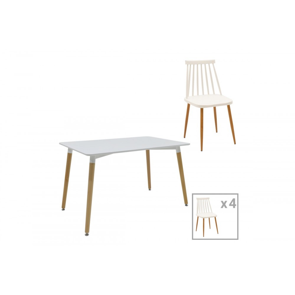 Τραπεζαρία 5τμχ "AURORA-NATALI" pp/mdf σε λευκό/φυσικό χρώμα 120x80x76