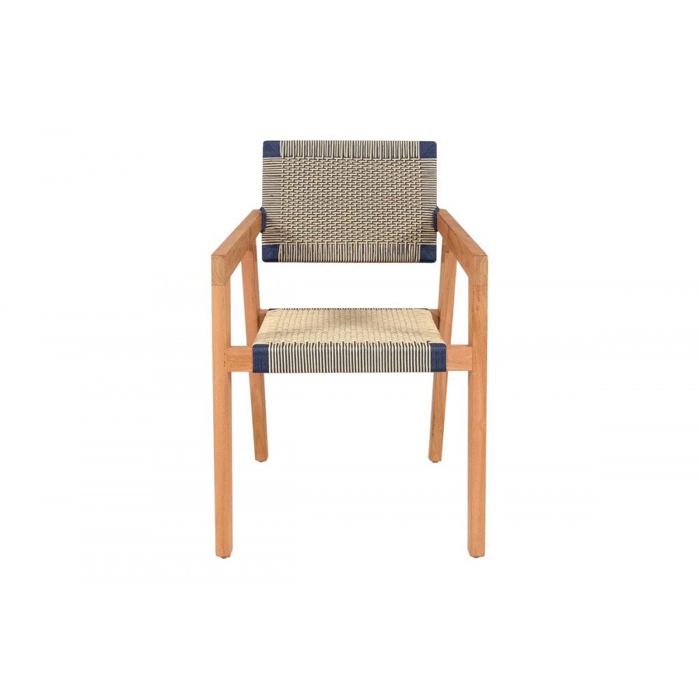 Πολυθρόνα "SALAMA" από ξύλο/σχοινί σε φυσικό/κρεμ χρώμα 57x60x85