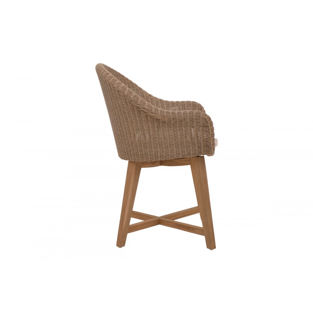 Πολυθρόνα "SOLSO" από ξύλο/pe rattan σε φυσικό/καφέ χρώμα 62x58x78