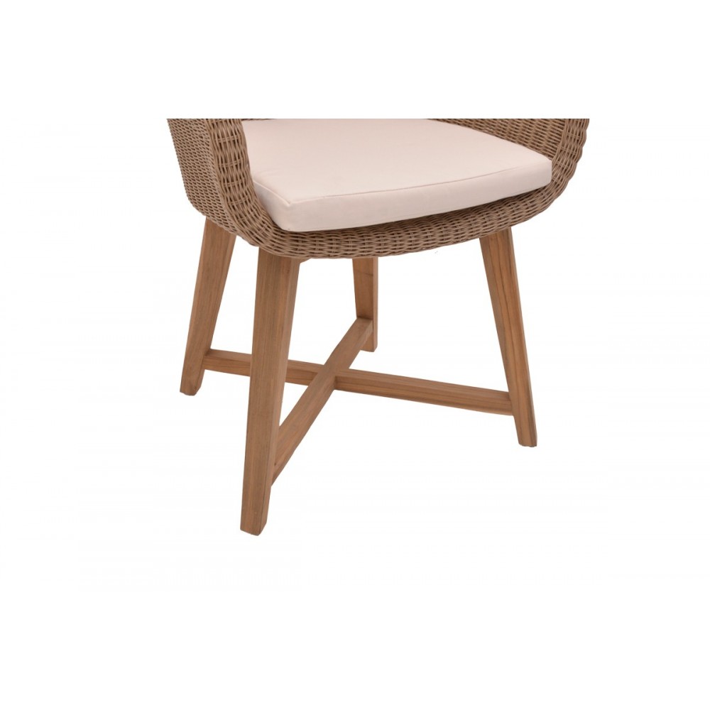 Πολυθρόνα "SOLSO" από ξύλο/pe rattan σε φυσικό/καφέ χρώμα 62x58x78