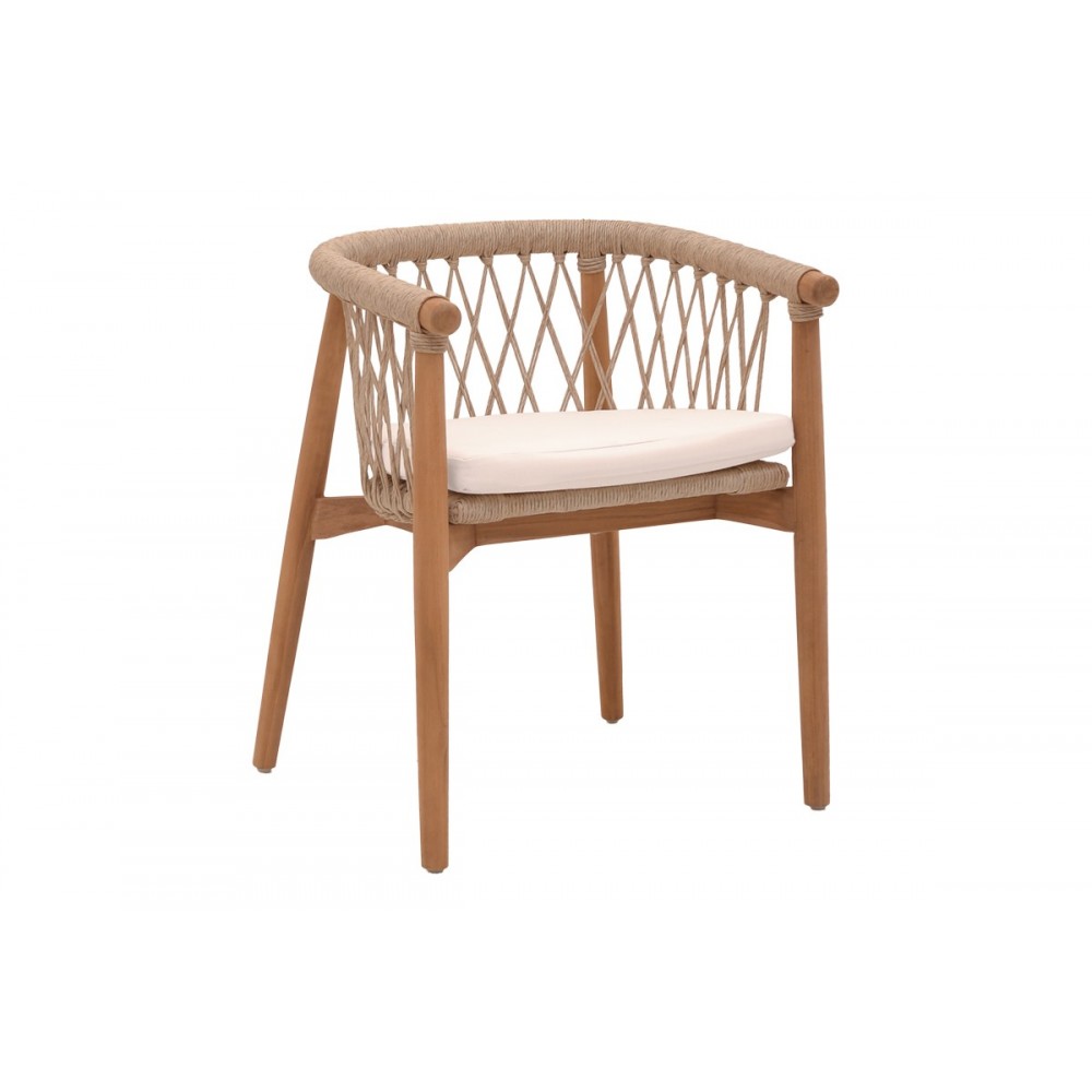 Πολυθρόνα "ABBY" από ξύλο/σχοινί σε φυσικό χρώμα 60x58x78