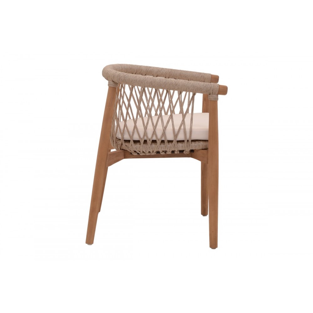 Πολυθρόνα "ABBY" από ξύλο/σχοινί σε φυσικό χρώμα 60x58x78