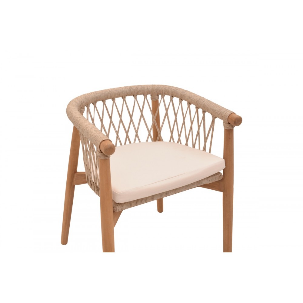 Πολυθρόνα "ABBY" από ξύλο/σχοινί σε φυσικό χρώμα 60x58x78