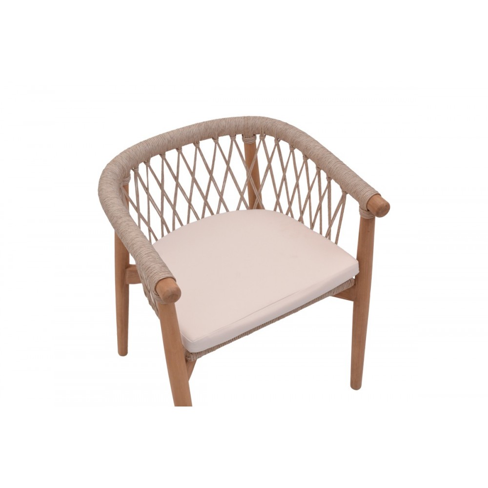 Πολυθρόνα "ABBY" από ξύλο/σχοινί σε φυσικό χρώμα 60x58x78