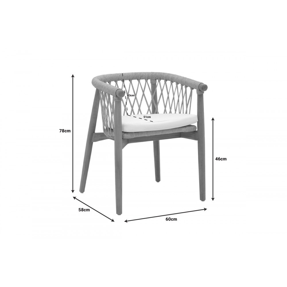 Πολυθρόνα "ABBY" από ξύλο/σχοινί σε φυσικό χρώμα 60x58x78