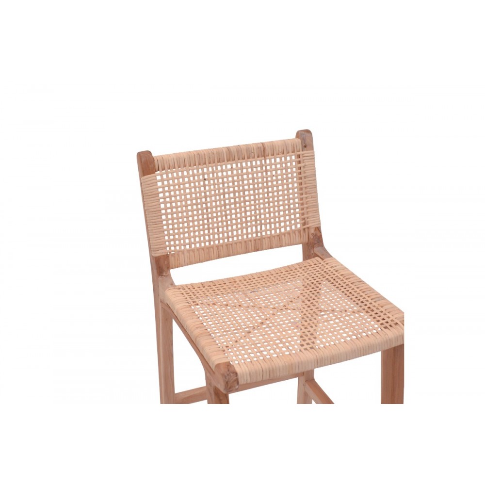 Σκαμπό μπαρ "SPONZE" από ξύλο/rattan σε φυσικό χρώμα 40x47x89