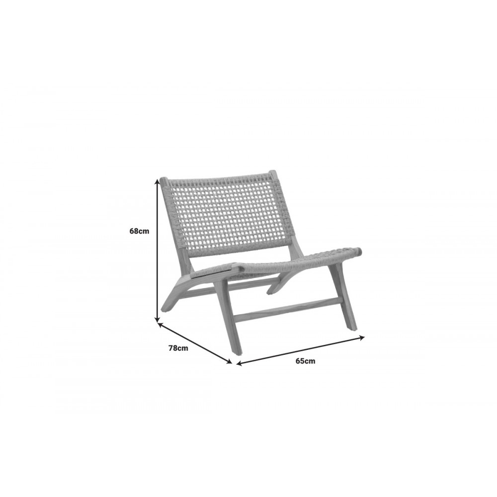 Πολυθρόνα "BEATRICE" από ξύλο/σχοινί σε φυσικό χρώμα 65x78x68