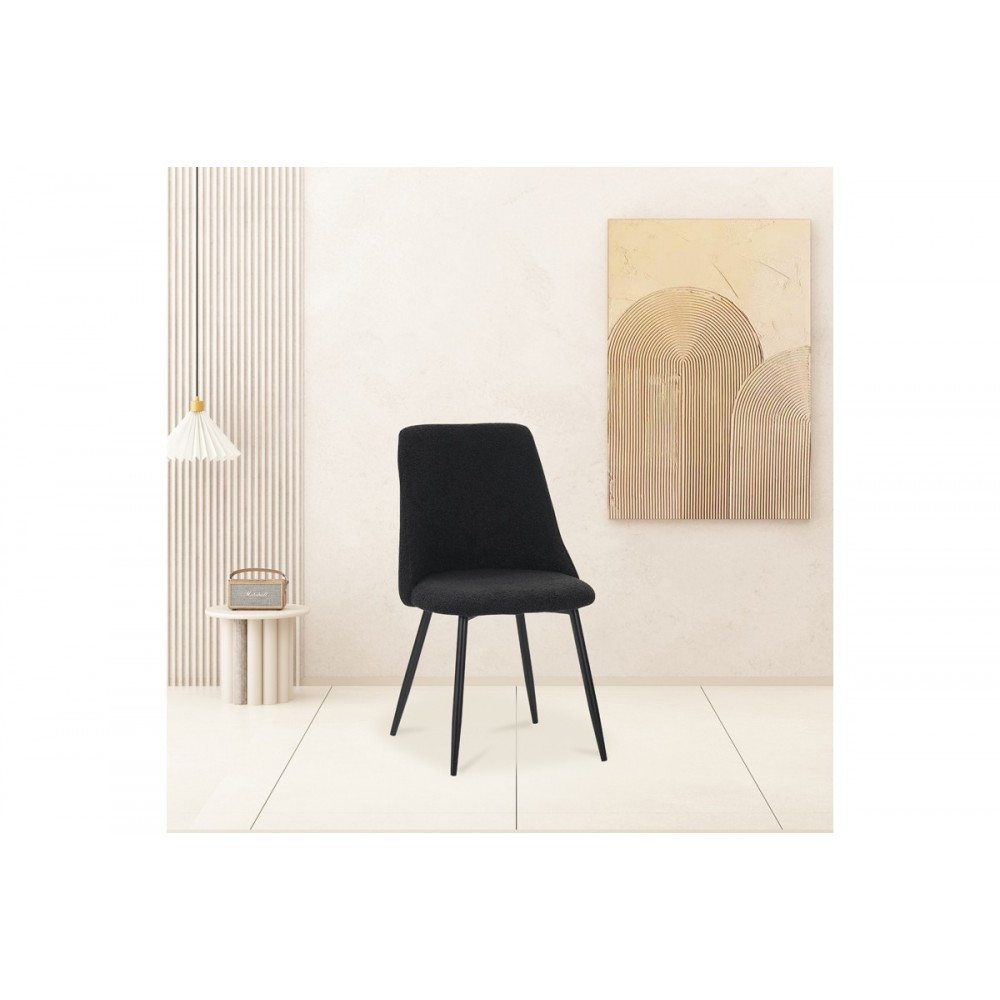 Καρέκλα "GISELLE" από μπουκλέ ύφασμα/μέταλλο σε μαύρο χρώμα 51x52x82