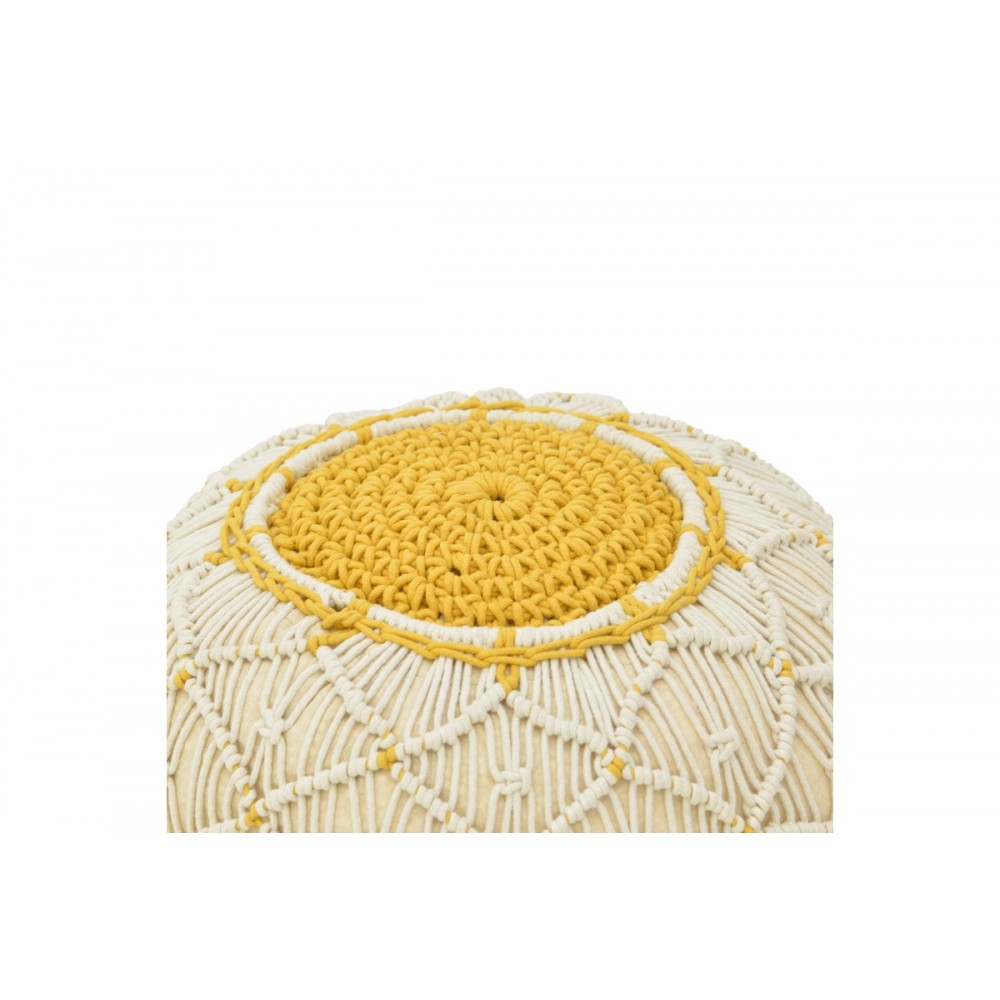 Σκαμπό-πουφ "BOHA" από γιούτα σε λευκό/κίτρινο χρώμα Φ40x30