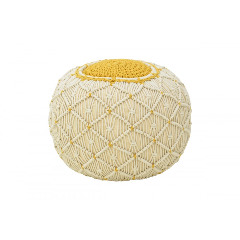 Σκαμπό-πουφ "BOHA" από γιούτα σε λευκό/κίτρινο χρώμα Φ40x30