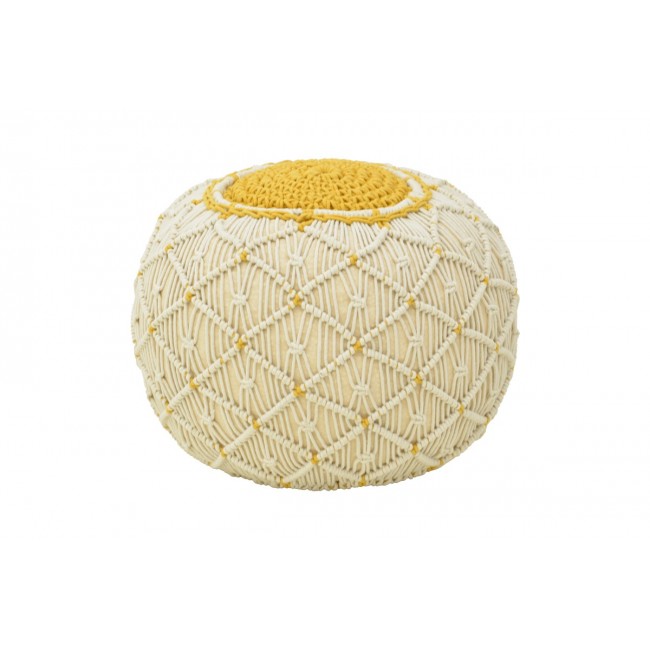 Σκαμπό-πουφ "BOHA" από γιούτα σε λευκό/κίτρινο χρώμα Φ40x30