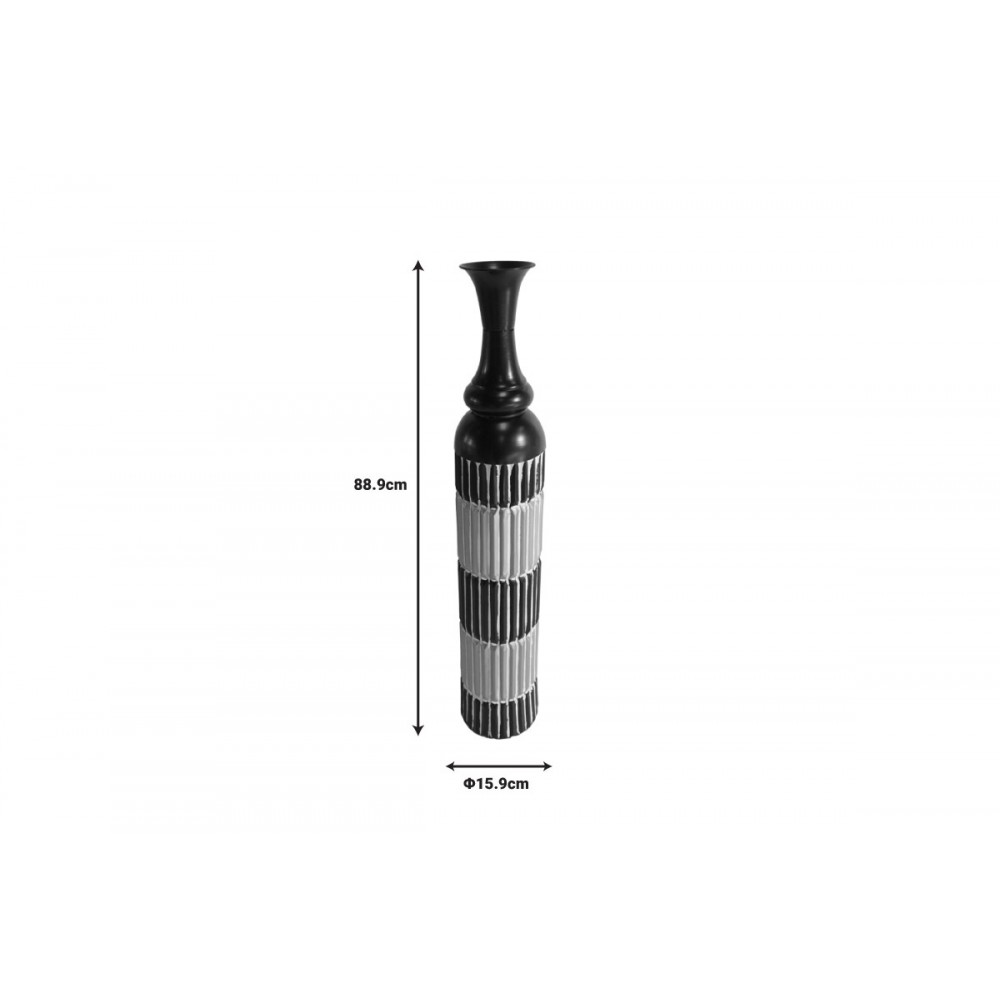 Διακοσμητικό βάζο δαπέδου "THUND" από μέταλλο σε μαύρο/φυσικό χρώμα Φ15.9x88.9