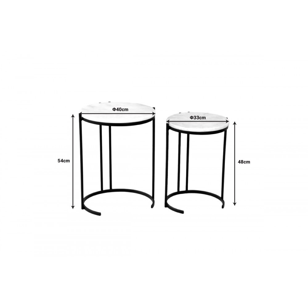 Boηθητικά τραπέζια 2τμχ "LUXERE" από μάρμαρο/μέταλλο σε λευκό μαρμάρου/μαύρο χρώμα Φ40x54