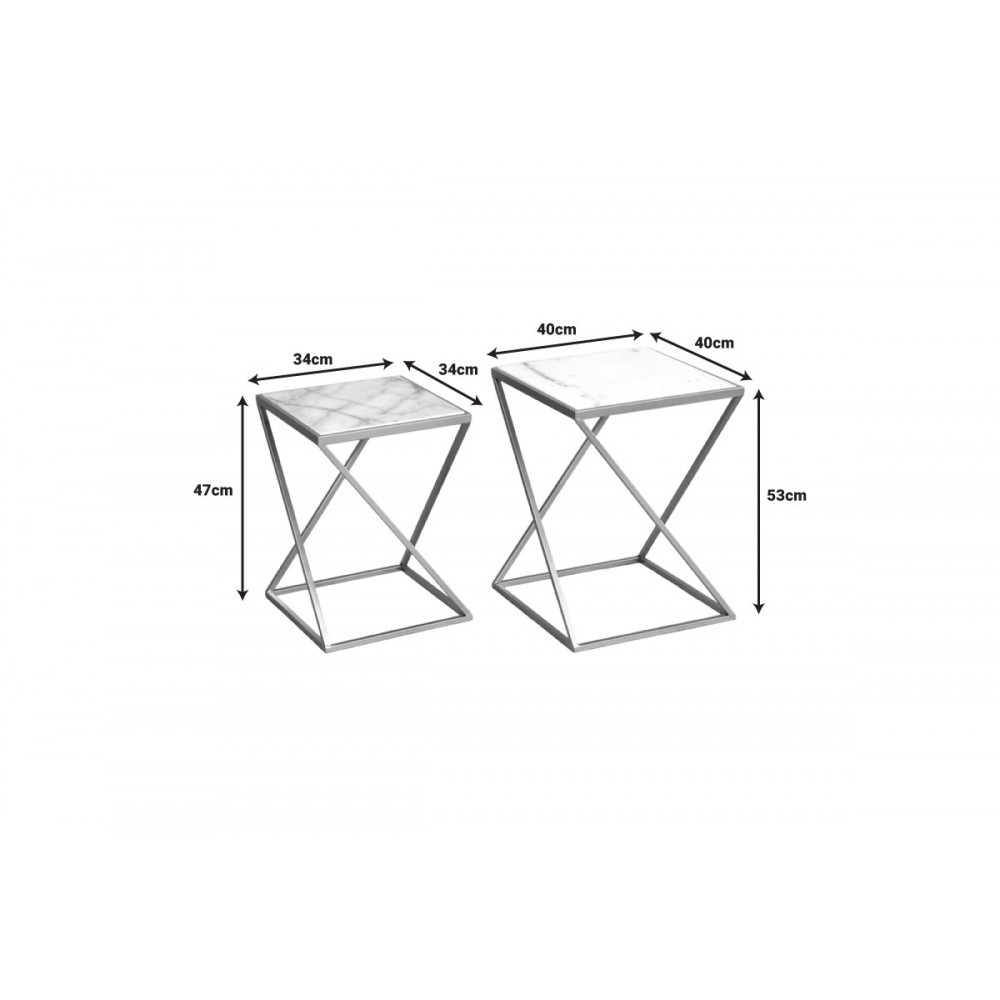 Βοηθητικά τραπέζια 2τμχ "ZOLIENE" από μάρμαρο/μέταλλο σε λευκό μαρμάρου/χρυσό χρώμα 40x40x53