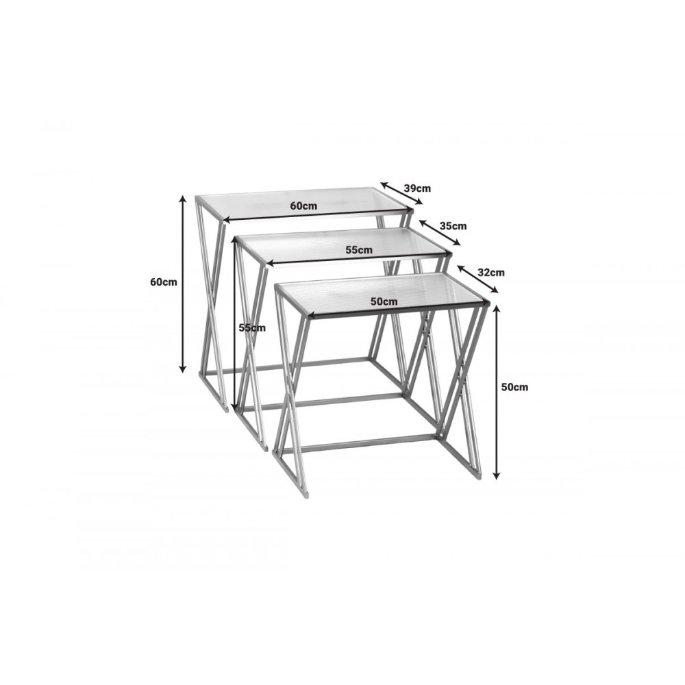 Τραπέζια 3τμχ "PITCHE" από μέταλλο/γυαλί σε χρυσό χρώμα 60x39x60