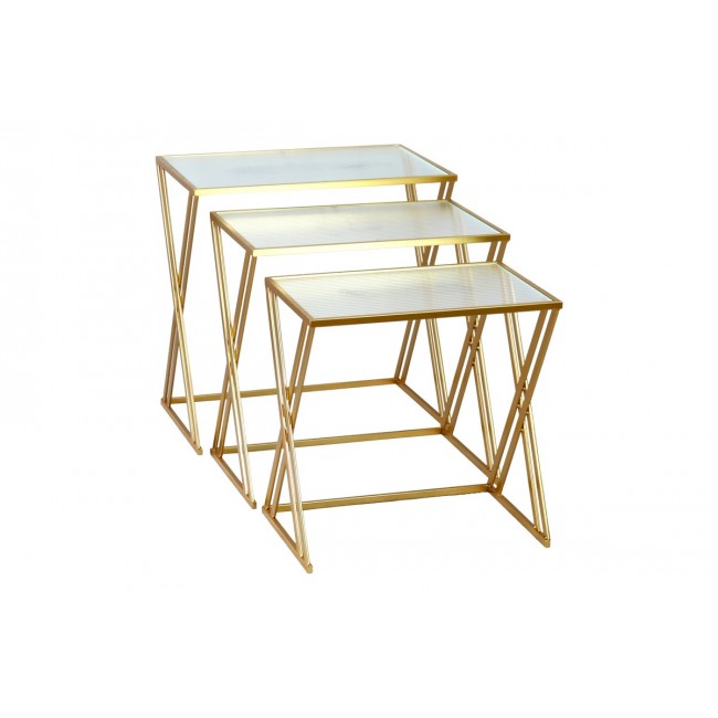 Τραπέζια 3τμχ "PITCHE" από μέταλλο/γυαλί σε χρυσό χρώμα 60x39x60