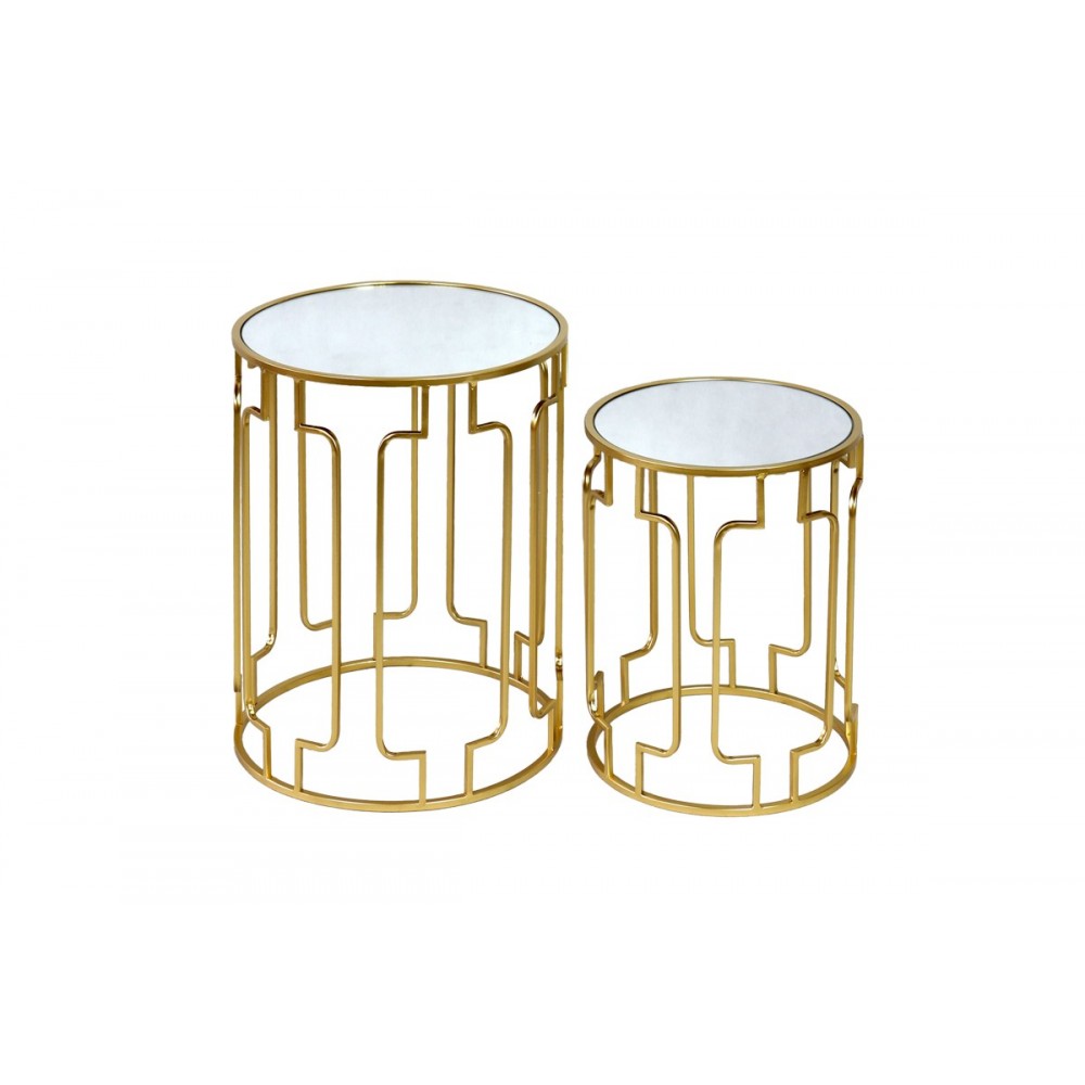Βοηθητικά τραπέζια 2τμχ "SIENI" από μέταλλο/γυαλί σε χρυσό χρώμα Φ40x54