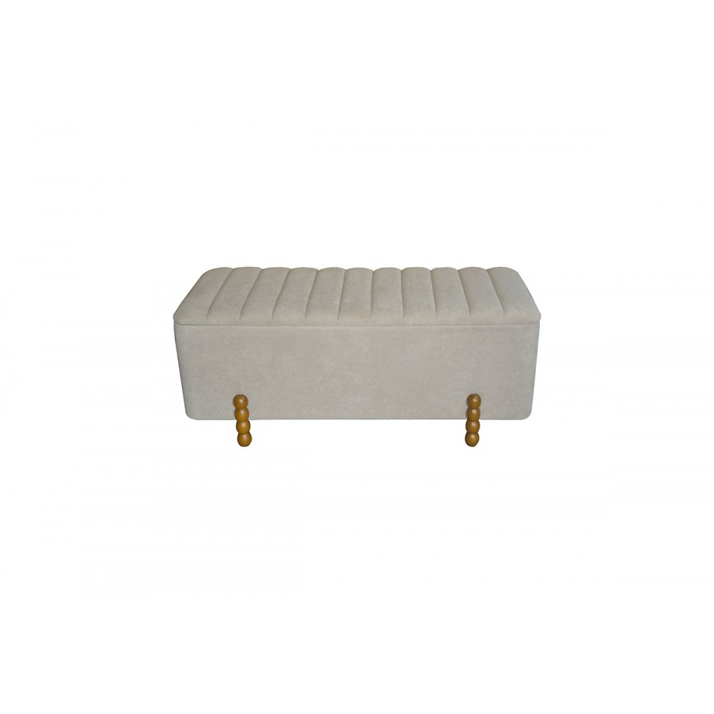 Σκαμπό μπαούλο 2τμχ "DAPH" από βελούδο σε μπεζ/λευκό χρώμα 110x46x45