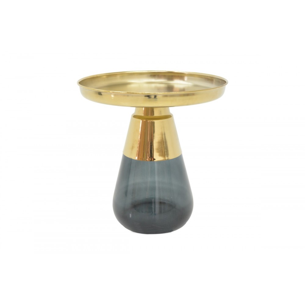 Σετ τραπέζια 2τμχ "KUNLO" από μέταλλο/γυαλί σε χρυσό/μαύρο χρώμα Φ50x53.5