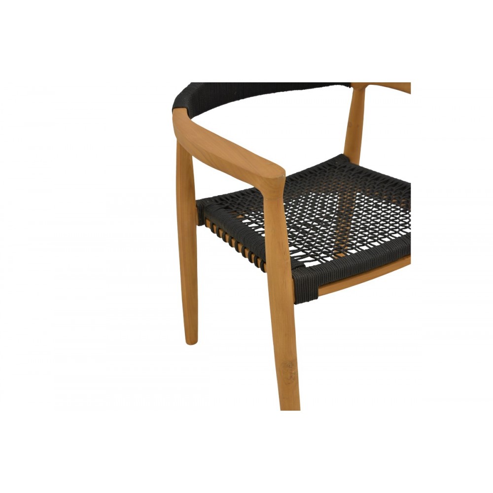 Πολυθρόνα "GANNY" από ξύλο/σχοινί σε φυσικό/μαύρο χρώμα 59x56x71