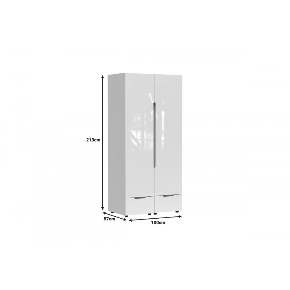 Ντουλάπα δίφυλλη "AFINA" από mdf σε λευκό gloss χρώμα 100x57x213