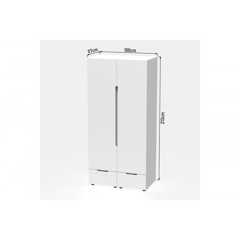 Ντουλάπα δίφυλλη "AFINA" από mdf σε λευκό gloss χρώμα 100x57x213