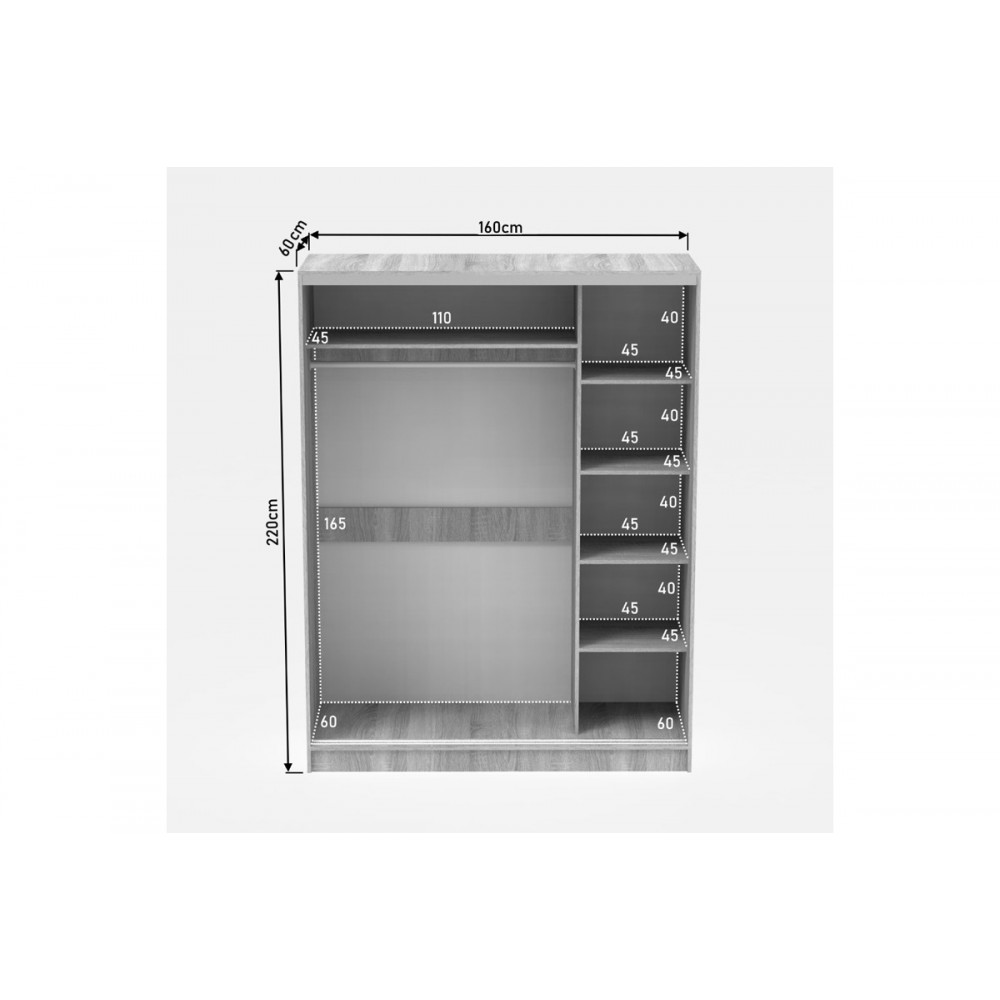 Ντουλάπα δίφυλλη συρόμενη "KORREDOR I" σε λευκό χρώμα 160x60x220