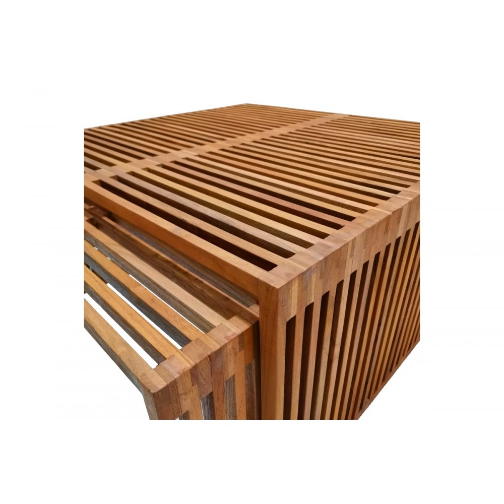 Σετ τραπέζια 2τμχ "TINNIE" από ξύλο σε φυσικό χρώμα 86x80x46