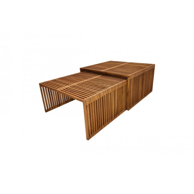 Σετ τραπέζια 2τμχ "TINNIE" από ξύλο σε φυσικό χρώμα 86x80x46