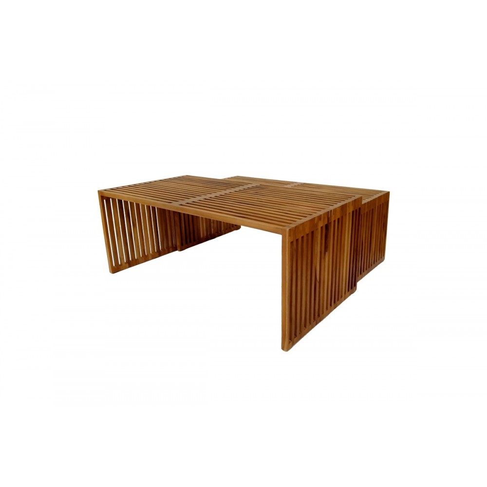 Σετ τραπέζια 2τμχ "TINNIE" από ξύλο σε φυσικό χρώμα 116x60x46